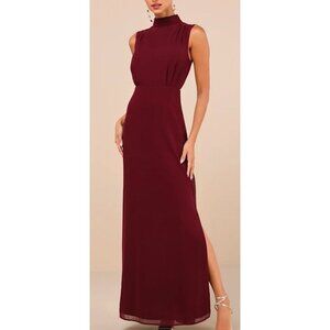 Lulus Classic Elegance Plum Chiffon Sleeveless Maxi Dress Mock Neck M